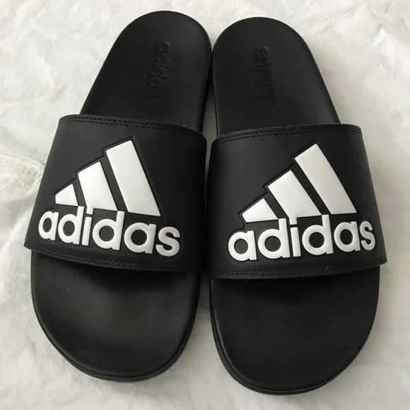 NWOT adidas Adilette Comfort Slides Slippers Men’s 8/Women’s 9 Black White - Picture 3 of 8